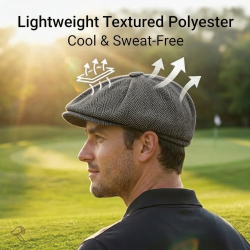ZLYC Newsboy Cap for Men Summer Flat Cap Lightweight Beret Hat - color: Herringbone Black and White