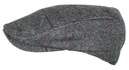 Wonderful Fashion Men's Herringbone Wool Tweed Newsboy IVY Cabbie Driving Hat - color: Plaid Grey