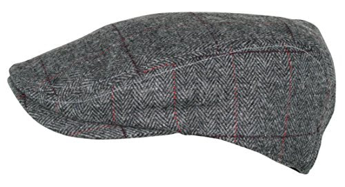 Wonderful Fashion Men's Herringbone Wool Tweed Newsboy IVY Cabbie Driving Hat - color: Plaid Grey