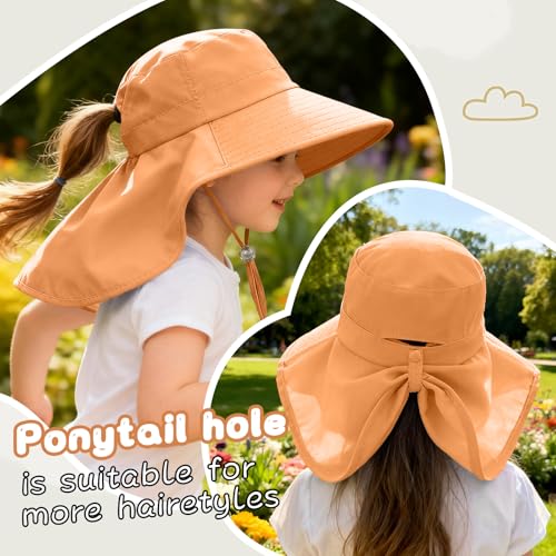 ZOORON Outdoor Kids Sun Hat with Neck Flap UPF 50+ Sun Protection Fishing Hat Wide Brim Summer Kids Beach Hats for Girls Boys - color: 1pack-orange