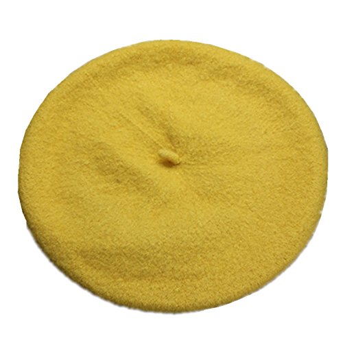 Kids Girls Boys Solid Color Classic French Style Beret Beanie Hat - color: Yellow