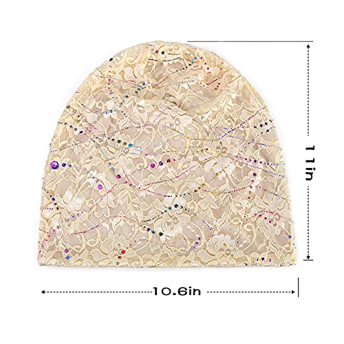 XYIYI Womens Chemo Headwear Hats Cotton Slouchy Beanie Cap Scarf - color: 2pcs Lace Black Beige-t