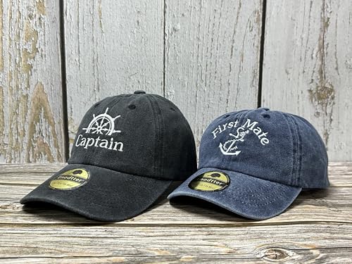 Embroidered Captain & First Mate Baseball Caps Set for Men Women - color: Captain (Black) - Toddler First Mate (Navy)