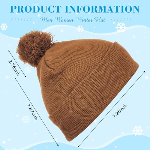 Geyoga 2 Pcs Pom Beanie Hat Men Women Winter Hat Pom Knit Cap Beanies with Ball at Top Acrylic Winter Cap with Cuff - color: Brown,blue Gray, style: Classical