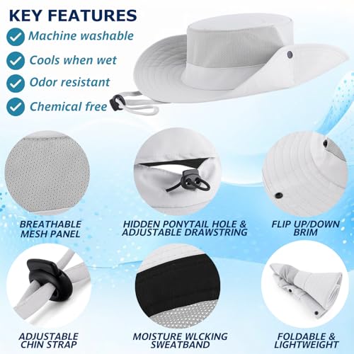 Cooling Sun Bucket Hat, UPF 50+ Wide Brim Boonie Hat with Ponytail Hole - color: 01 Off White