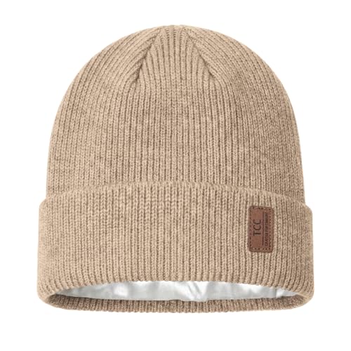 Beanie Fleece Lined Soft for Men Women | Winter Hats Warm Double Layered Stylish Knited Cuffed Plain Beanie Skull Cap | - color: A06- Beige