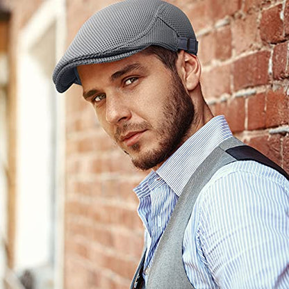 Geyoga 3 Pcs Mesh Newsboy Cap, Adjustable Mesh Cap - color: Black, Deep Gray, Royal Blue