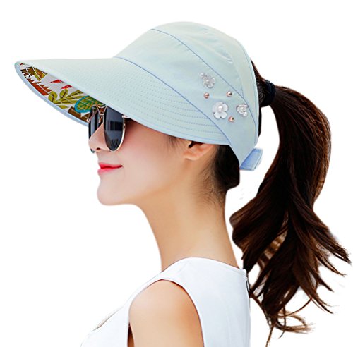Sun Hats for Women Wide Brim Sun Hat UV Protection Caps Floppy Beach Packable Visor - color: Sky Blue