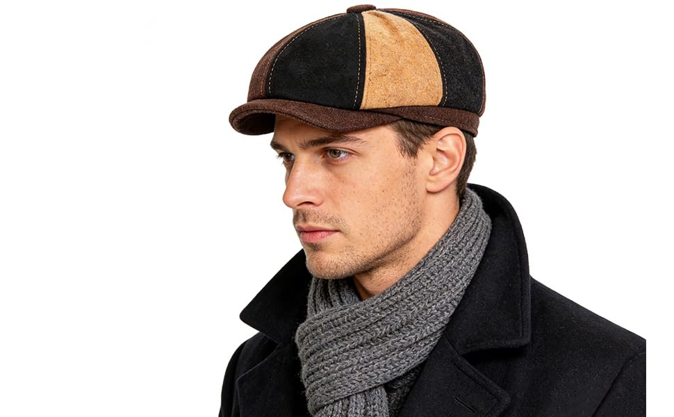 Men's Wool Newsboy Cap 8-Panel Tweed Taxi Hat Herringbone Gatsby Flat Hats - color: B-multi-color