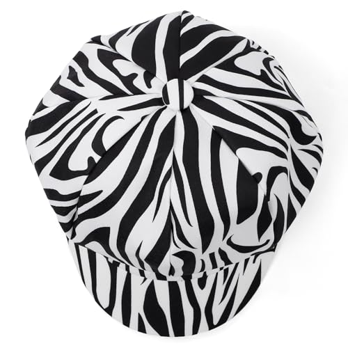 Newsboy Cabbie Baker boy hat Beret Cap for Women Pageboy Visor Paperboy Hat Sailor Fiddler Hat Adjustable - color: White Zebra