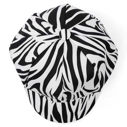 Newsboy Cabbie Baker boy hat Beret Cap for Women Pageboy Visor Paperboy Hat Sailor Fiddler Hat Adjustable - color: White Zebra