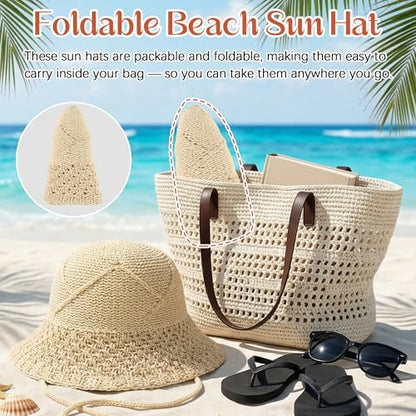 Ababalaya Women’s Lightweight Cotton Crochet Bucket Hat - color: Apricot
