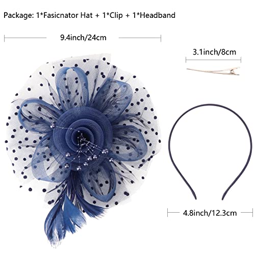 AQOKKA Women Fascinators Hats Flower Fascinators with Headband and Clip Tea Party Headwear for Women and Girls - color: 1 Pc 7" Diameter / Navy