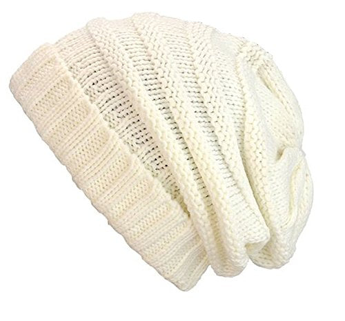Triple M Plus Winter Chunky Soft Stretch Cable Knit Slouch Beanie Skully Ski Hat/Cap - color: Off-white