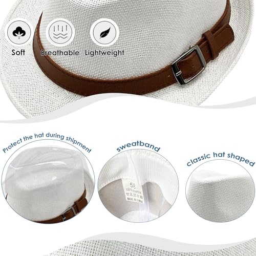 Straw Fedora Hat for Men Panama Hat Short Brim Summer Sun Hat - color: A-white