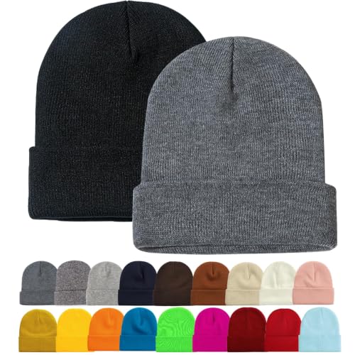 ZOORON Beanie for Men Women Slouchy Winter Beanie Hats Cuffed Skull Caps - color: 2pack-black&light Grey