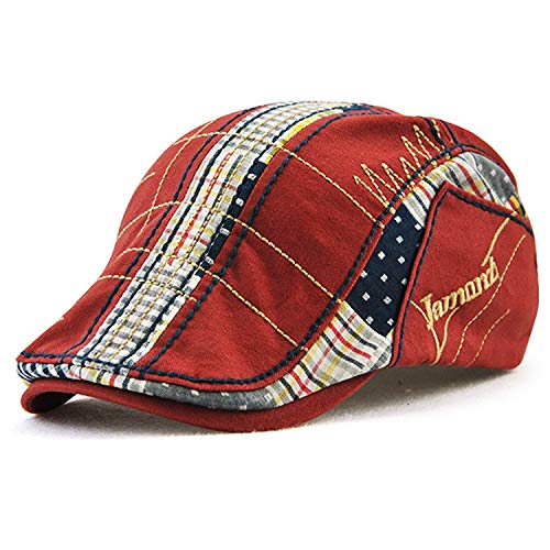 MOACC M Men Beret Hat Cotton Buckle Adjustable Newsboy Hats Cabbie Gatsby Cap - color: Hat-t1-burgundy