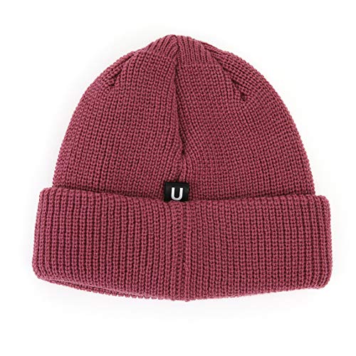 UNDERCONTROL Logo Label Patch Unisex Fall Winter Short Thick Cuffed Rollup Warm Beanie Korea Trawler Fisherman Knit Skull Hat - color: U Strap Pink