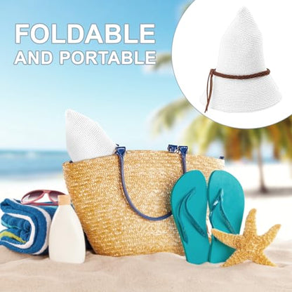 AQOKKA Summer Sun Hats for Women Straw Panama Hat with Wide Brim Roll Up Travel Fedora Beach Hat for Women Men UPF 50+ - color: Woven Rope : White