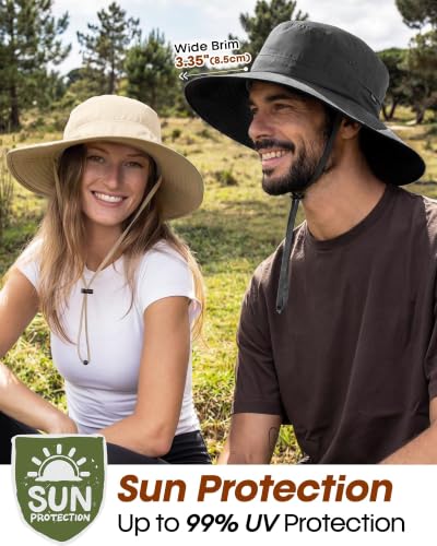 FURTALK Sun Hats for Men Women Packable Wide Brim Summer UV Protective Bucket Hat UPF 50+ Hat for Fishing Hiking - color: Khaki