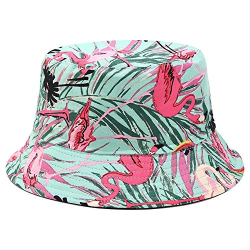 Unisex Print Double-Side-Wear Reversible Bucket Hat - color: Flamingo Green