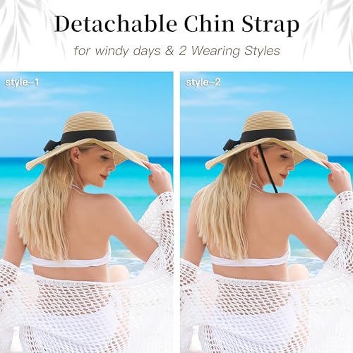 Tavaleu Beach Hat Foldable Wide Brim UV Protection for Women Summer Sun Hat - color: Khaki-4