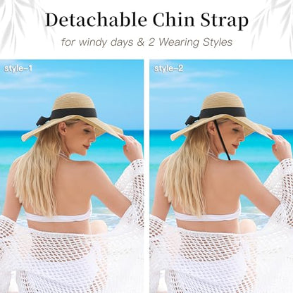 Tavaleu Beach Hat Foldable Wide Brim UV Protection for Women Summer Sun Hat - color: Khaki-4