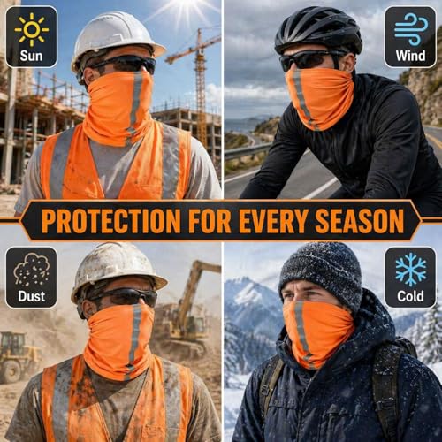 SATINIOR 4 Pcs Neck Gaiter Face Mask for Men, High Vis - color: Orange