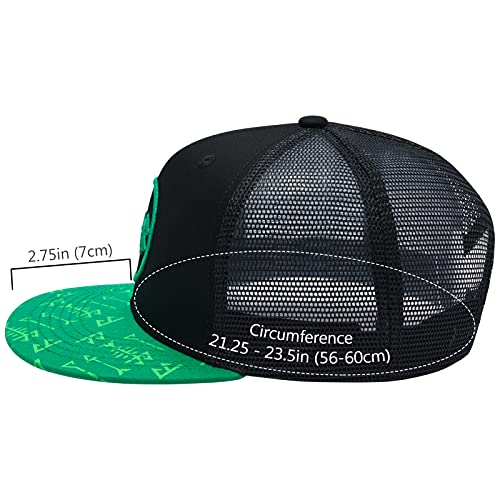 BASSDASH Flat Brim Trucker Cap Adjustable Snapback Hat Mesh Back for Men Women - color: Green and Black