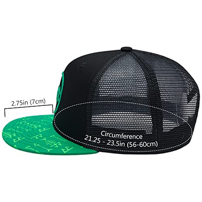 BASSDASH Flat Brim Trucker Cap Adjustable Snapback Hat Mesh Back for Men Women - color: Green and Black