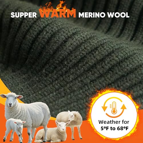 Winter Beanie Merino Wool Fleece Lined for Men Women Soft Warm Knit Hat Ski Stocking Cuffed Cap - color: Green