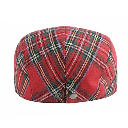 Men's Plaid Striped Newsboy Ivy Flat Driving Golf Cap - color: Red Striped