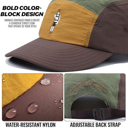 CLAPE 5 Panel Cap Curved Bill Dad Golf Cap Waterproof Nylon Hat Stylish Embroidered Baseball Cap Hip Pop Dancing Snapback Cap - color: Dotb1-black