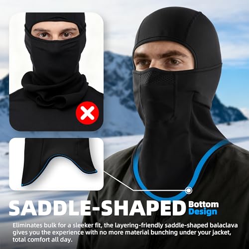 Ski Mask Balalclava Windproof Face Mask Warm Fleece Neck Cover for Cold Weather Helmet Hood for Men & Women - color: A04-2pcs(black+black)