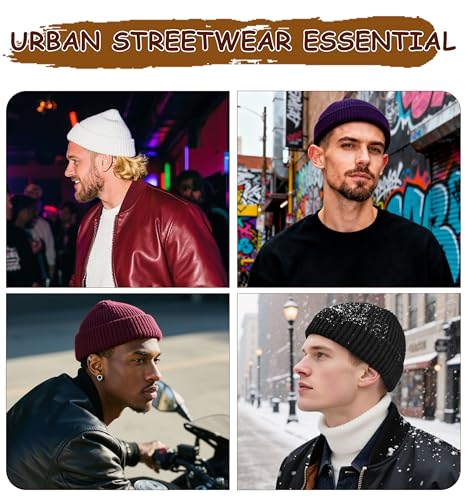Wool Fisherman Beanies for Men Knit Fall Winter Beanie Hat Skull Cap - color: Dark Purple