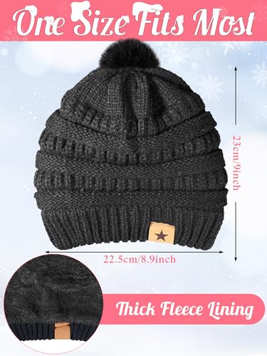 JaGely 6 Pcs Women Winter Beanie Hat Gloves Set Warm Knitted Hats and Touchscreen Gloves Lady Cold Winter Gifts for Christmas - color: Black, Grey and White