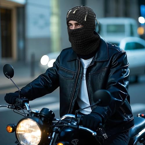 CLAPE Distressed Balaclava for Men, Funny Knitted Ski Motorcycle Mask Distressed Winter Windproof Snow Full Face Cover Mask - color: Khwb2401-black