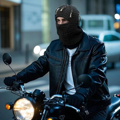 CLAPE Distressed Balaclava for Men, Funny Knitted Ski Motorcycle Mask Distressed Winter Windproof Snow Full Face Cover Mask - color: Khwb2401-black