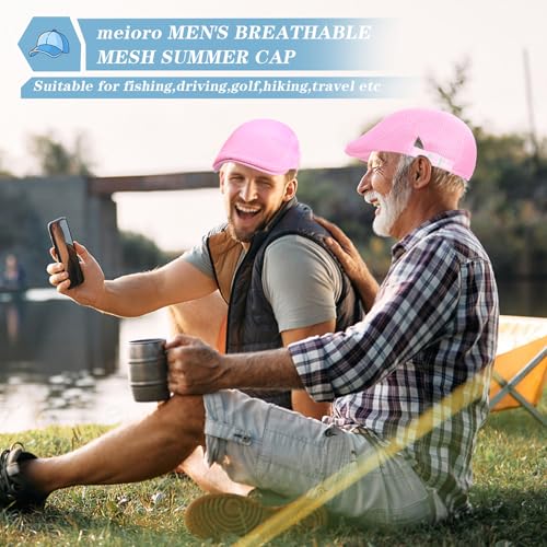 meioro Mens Breathable Mesh Summer Hat Adjustable Flat Cap Newsboy Beret Ivy Cap Irish Cabbie Fishing Hats - color: Pink