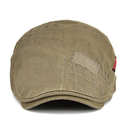 VOBOOM Men Cotton Adjustable Newsboy Beret Ivy Cap Cabbie Flat Hat - color: Dark Brown
