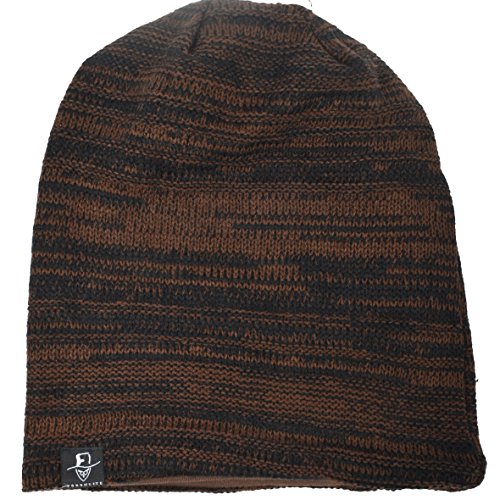 VECRY Mens Slouchy Beanie Knit Skull Cap Long Baggy Hip-hop Winter Summer Hat B305 - color: Stripe-brown, size: Large
