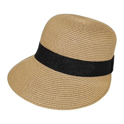 Wildarms Womens Packable Straw Visor Sun Beach Cap - color: Brown