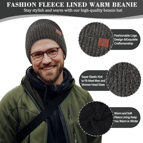 FZ FANTASTIC ZONE Mens Winter Beanie Hat and Scarf Touchscreen Gloves Sets - color: Dark Gray