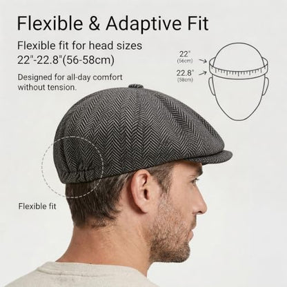 ZLYC Newsboy Cap for Men Summer Flat Cap Lightweight Beret Hat - color: Herringbone Black and White