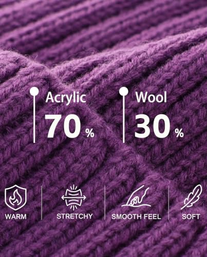 Connectyle Fleece Lined Cuffed Beanie Hat for Men Women Knitted Winter Wool Beanies Skull Cap Warm Watch Hat - color: Purple