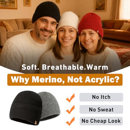 TOP-EX PolarWool Merino Wool Beanie with Soft Polartec Fleece Lining - color: Beige, size: Medium-Large
