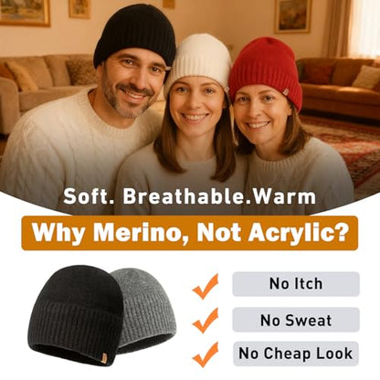 TOP-EX PolarWool Merino Wool Beanie with Soft Polartec Fleece Lining - color: Lightgrey, size: X-Large-XX-Large