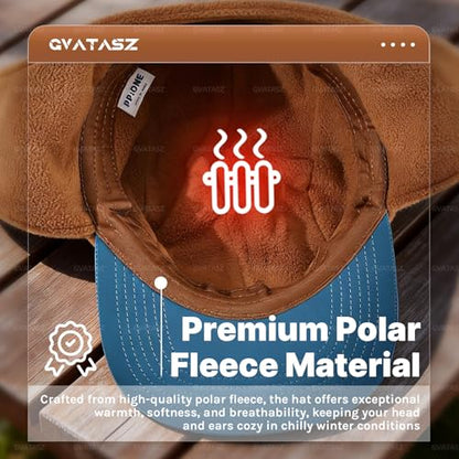 Retro Patchwork Polar Fleece Trapper Hat with Visor, Warm Winter Earflap Cap Flat Brim 5 Panel Baseball Ushanka Hats - color: Mg-lfm25128-camel