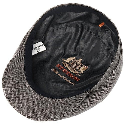 Stetson Chester Flat Cap Made in Germany Wool Silk Cashmere Houndstooth Men Autumn Winter - color: Grey, size: 7 3/8