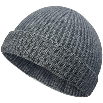 Thin Wool Fisherman Beanie Hat Unisex Cuffed Trawler Skull Cap - color: 1 Light Gray